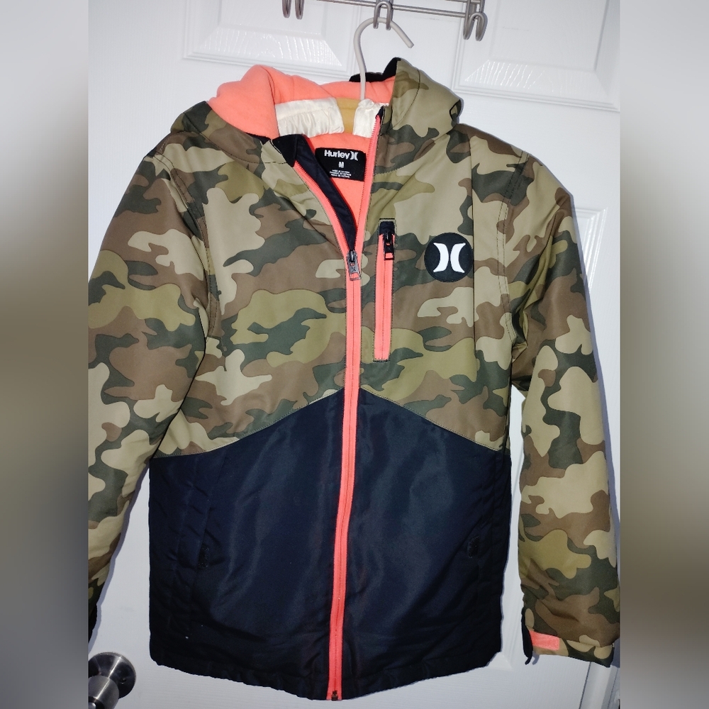 Hurley Camouflage and Black Jacket with Orange Accents Kids Boys Size Medium